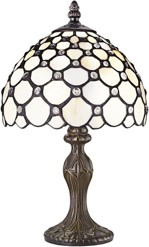 Traditional White Tiffany Table Lamp Matte Resin Base 8" E14 Bulb Holder
