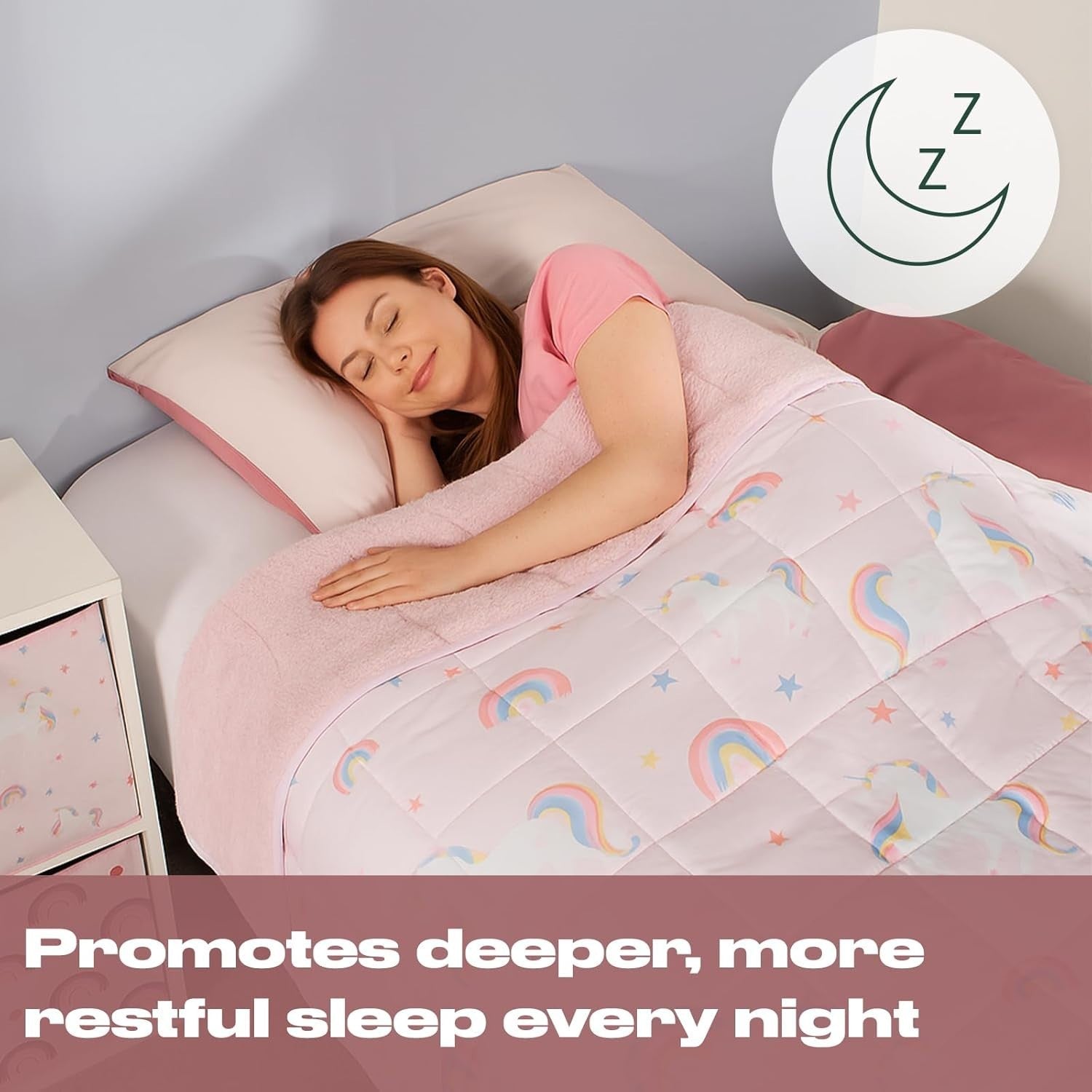 3kg Weighted Blanket 100x150cm Pink Unicorn Teddy Fleece Sleep Aid