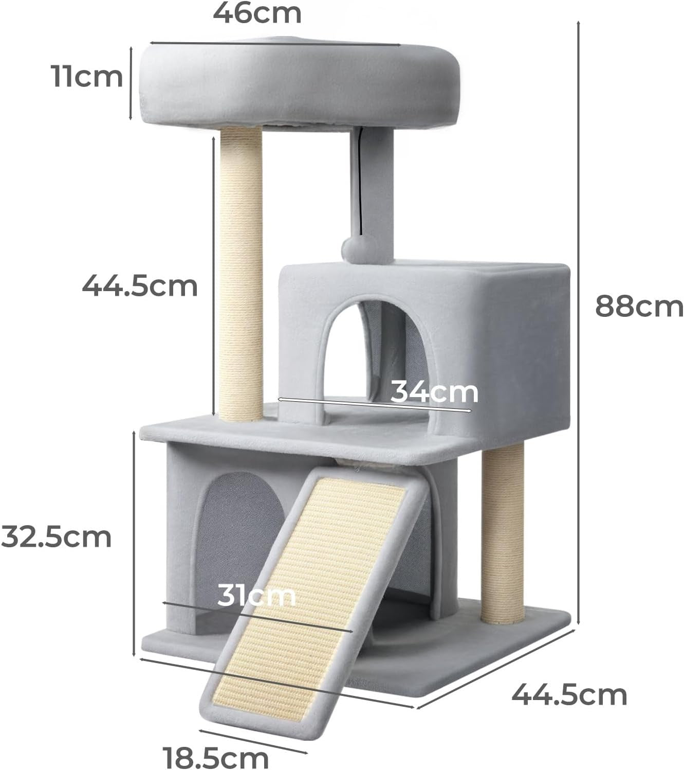 Small Cat Tree 90cm Cat Tower with Condo Scratch Posts Compact Indoor