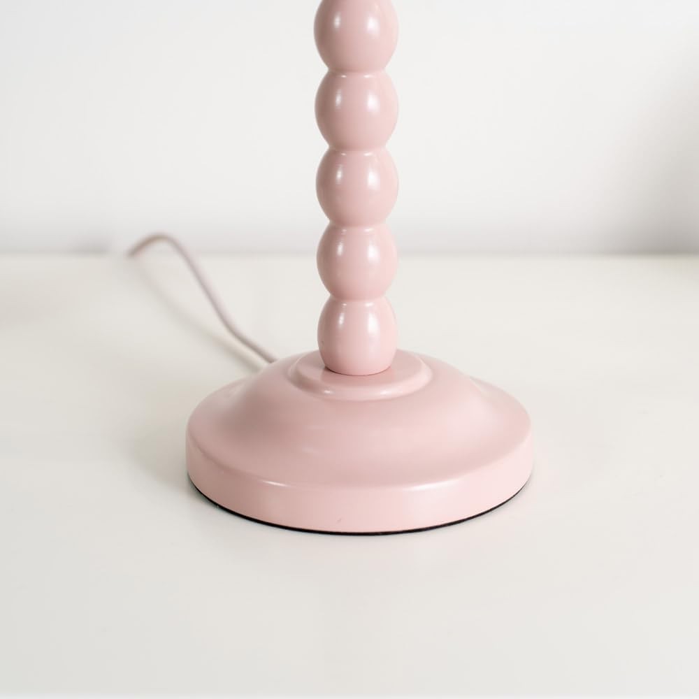 Rose Pink Bobbin Table Lamp Blue Trim Scallop Shade Pastel 45cm