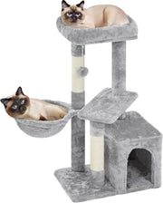 Small Cat Tree 87cm Multi Level Scratching Tower with Condo Light Grey