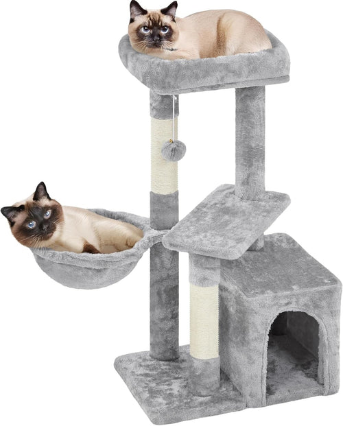 Small Cat Tree 87cm Multi Level Scratching Tower with Condo Light Grey