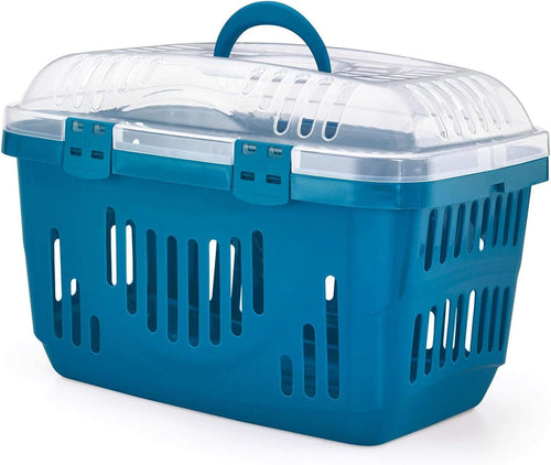 Blue Pet Travel Carrier with Transparent Lid | Small Cat Dog Crate Box Cage
