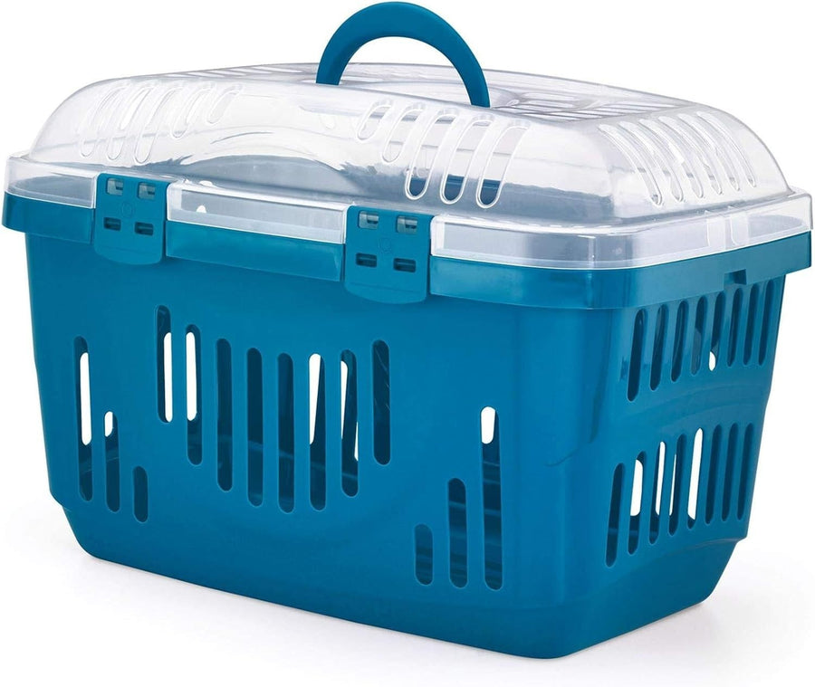 Blue Pet Travel Carrier with Transparent Lid | Small Cat Dog Crate Box Cage