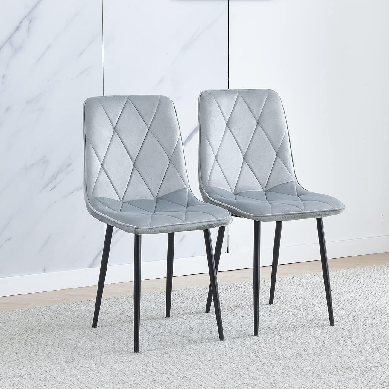 Round Glass Dining Table Set with 2 Grey Velvet Chairs – Compact & Modern