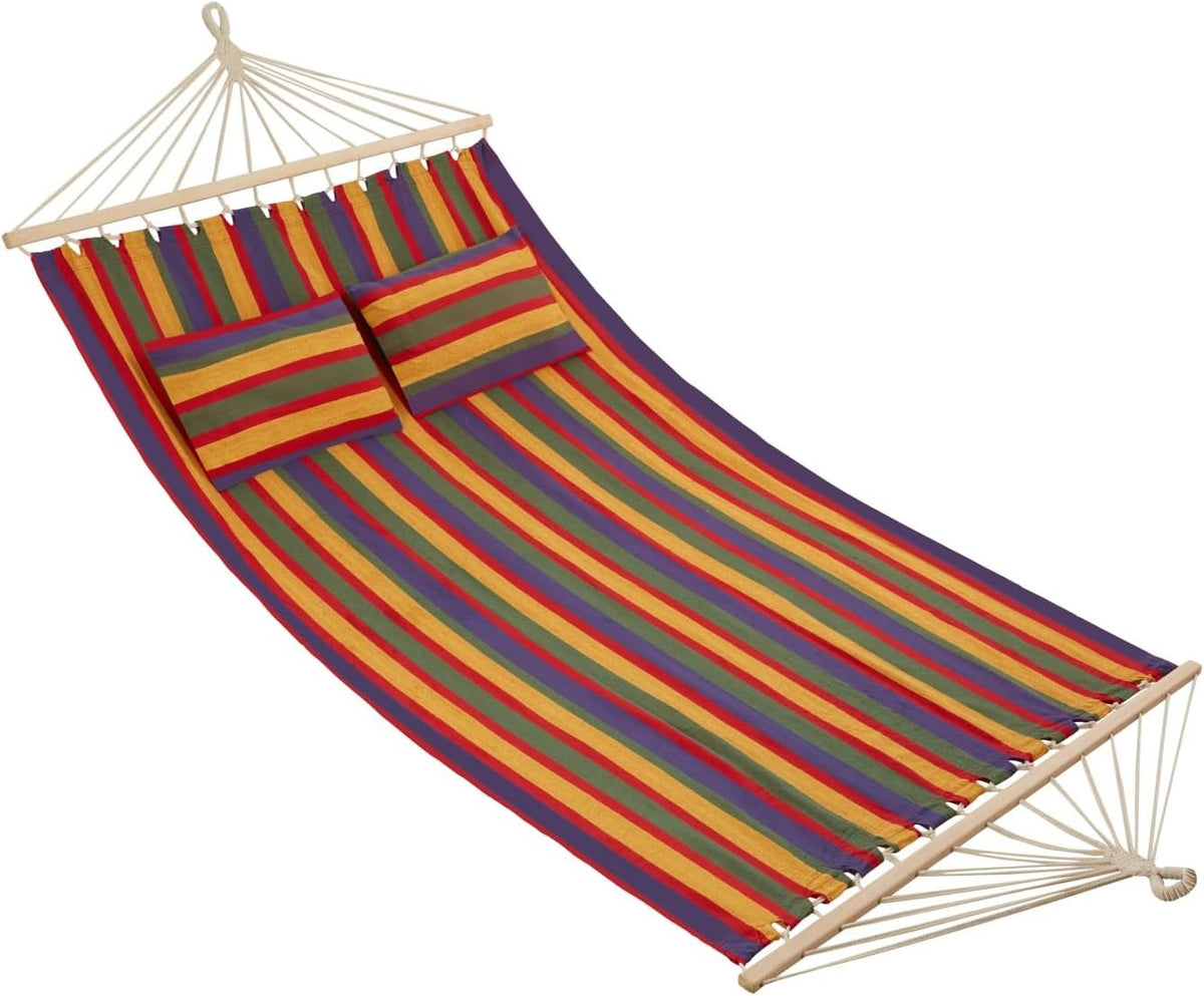 2-Person Striped Garden Hammock with Pillows Cotton-Poly 240kg Load