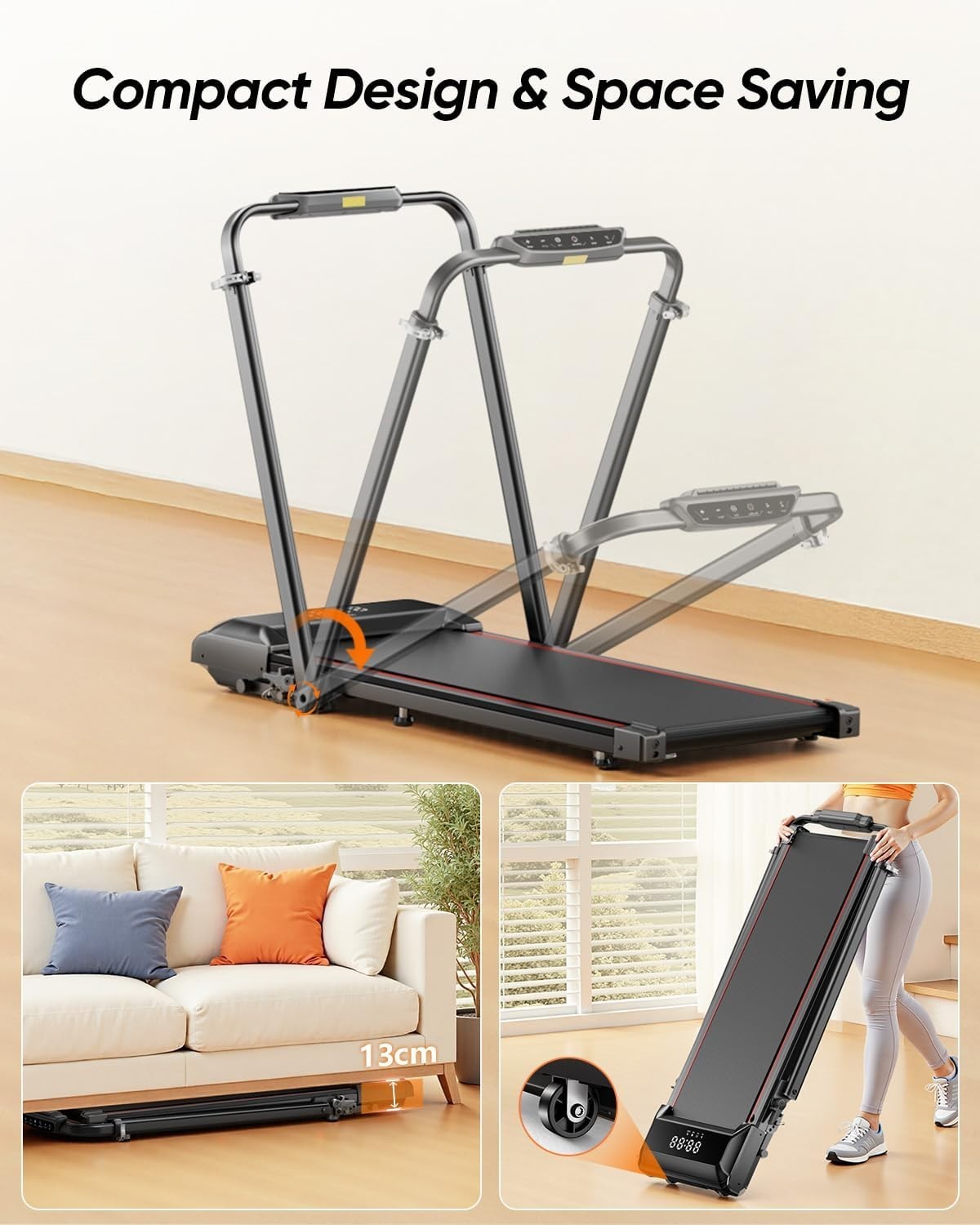 Foldable Treadmill 10km/h with 12% Incline | Under Desk Walking Jogging Home