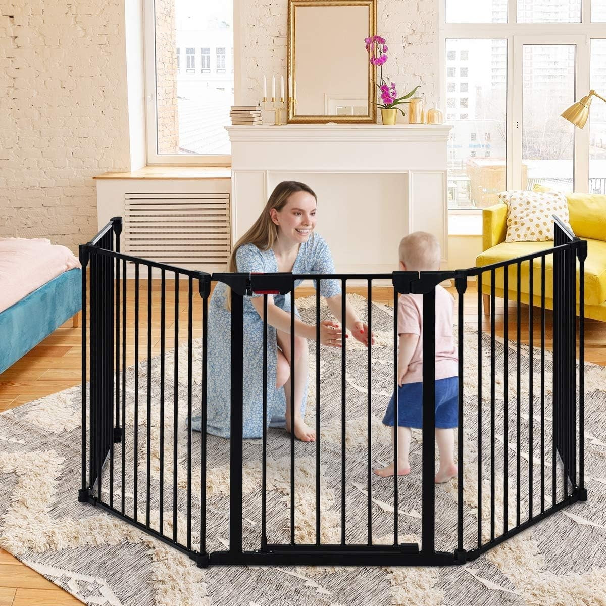 Metal Baby Safety Playpen Black Auto Close Gate Fireplace Pet Fence