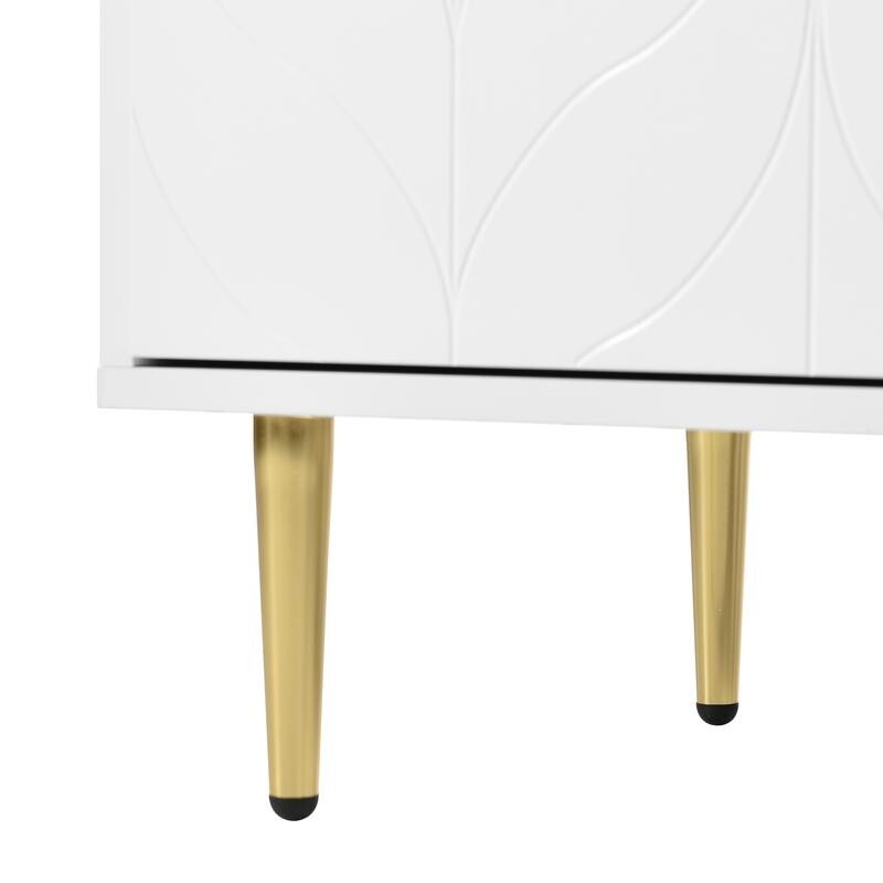 Modern White Storage Cabinet with Gold Legs – 4-Door Sideboard Unit 127cm