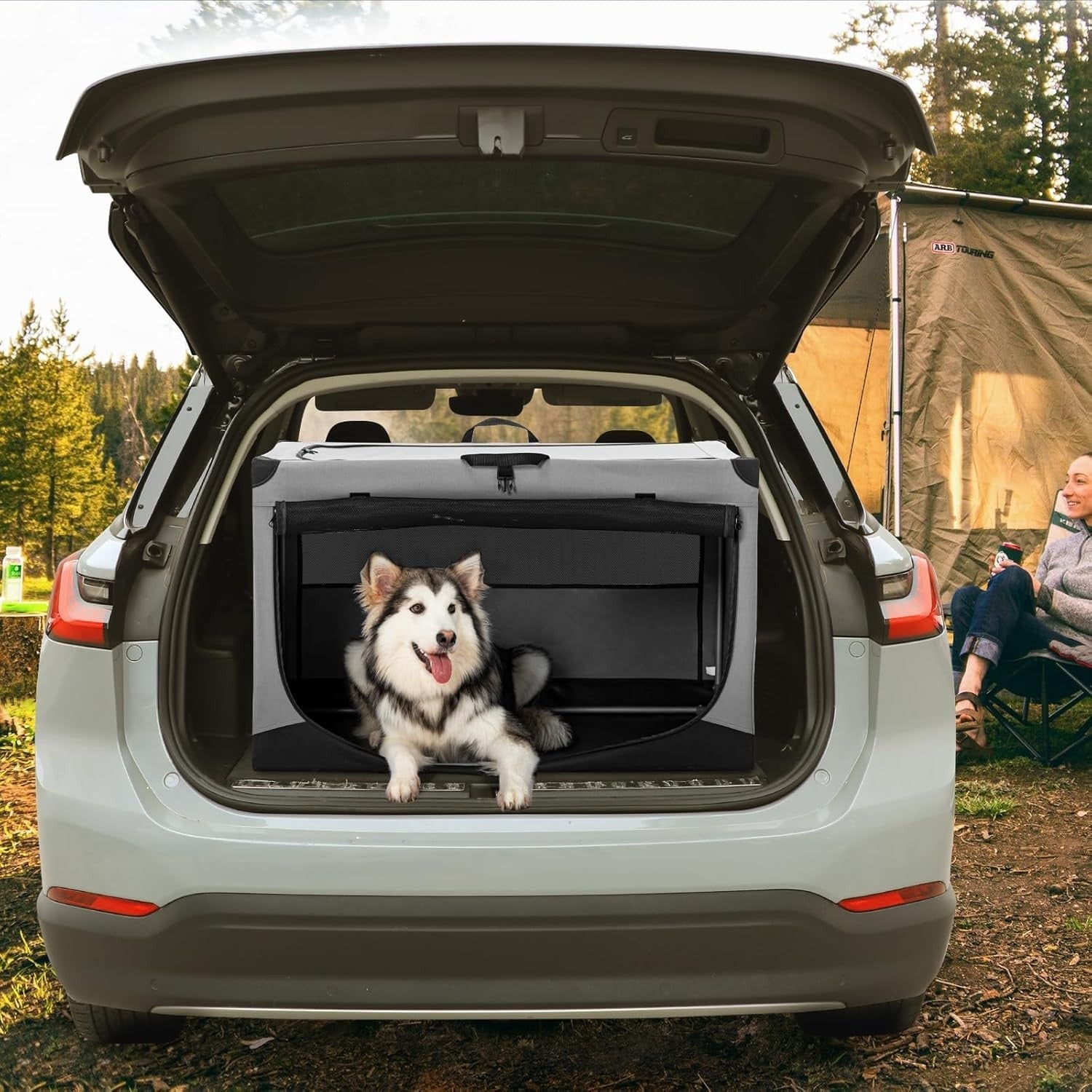 Foldable Large Soft Dog Crate – Portable Travel Kennel for Home & Car (Grey)