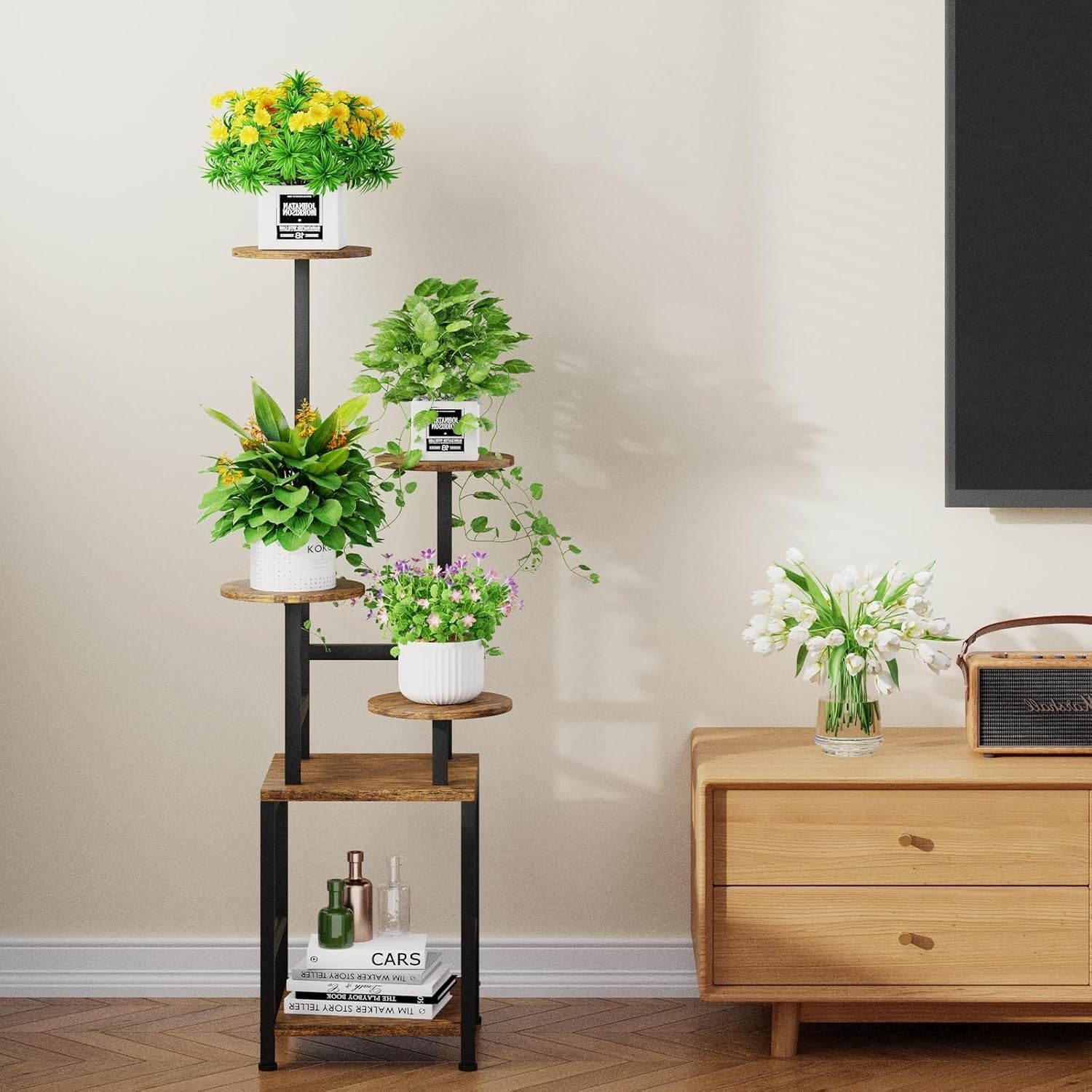 5-Tier Metal Plant Stand with Adjustable LED Grow Light | Indoor Corner Shelf