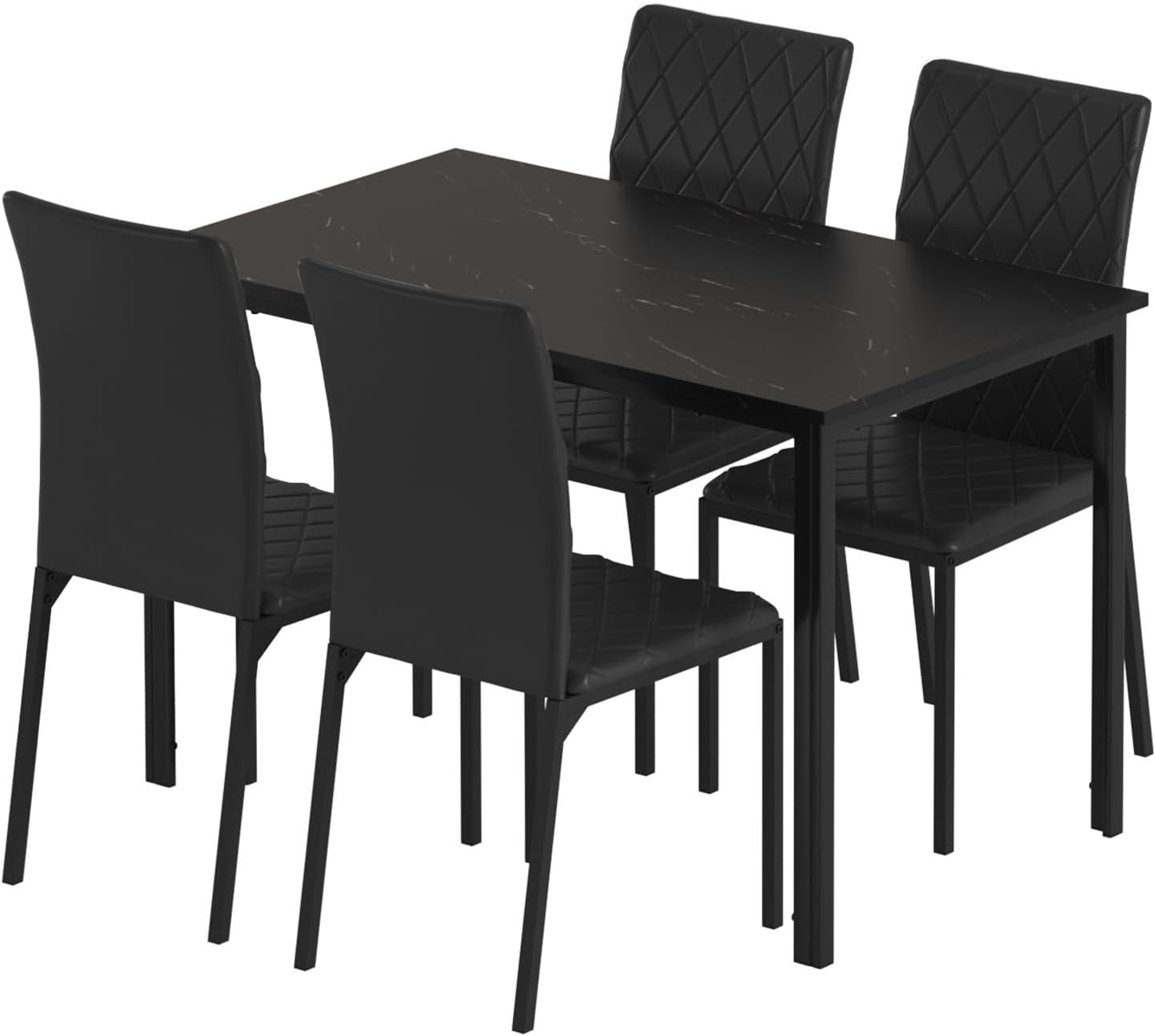 Modern Marble Effect Dining Table Set 4 PU Leather Chairs Kitchen Room