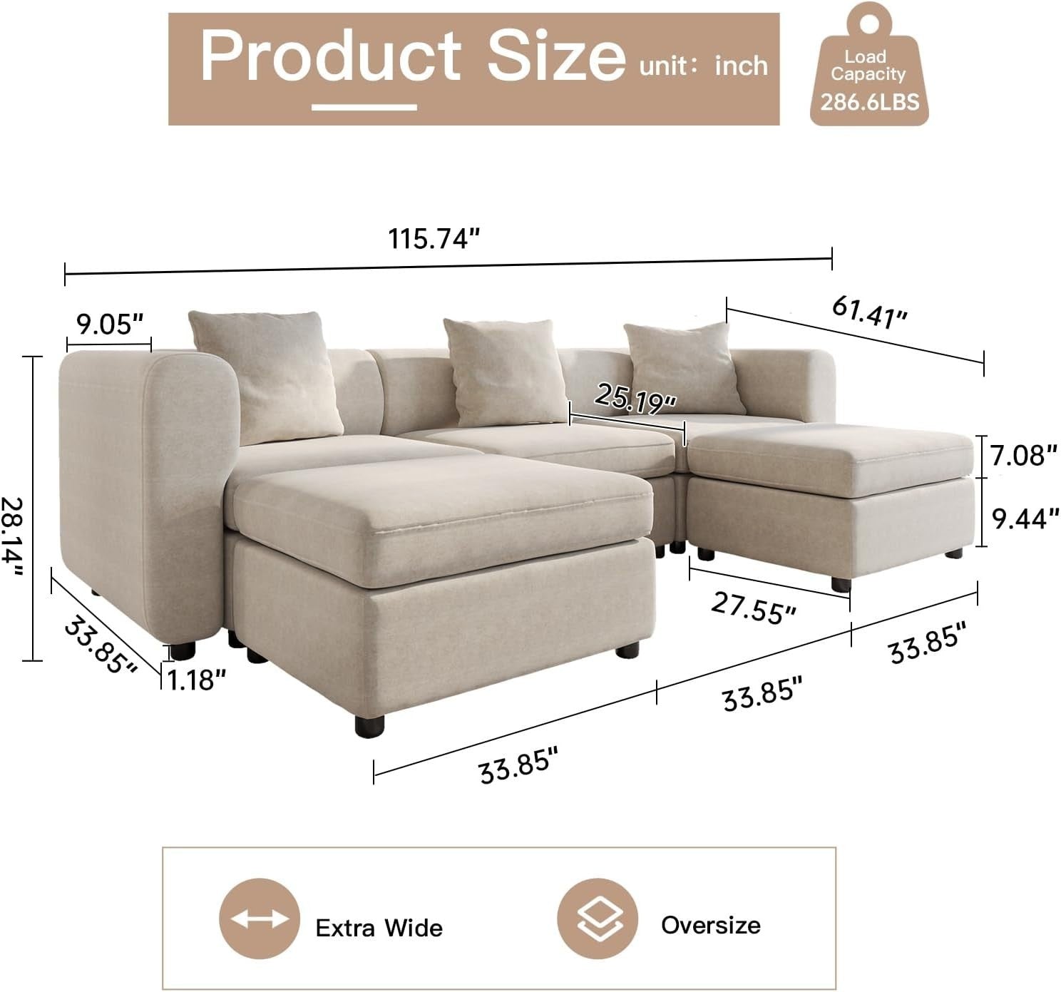 5 Seater L/U Shape Sectional Sofa Bed with 2 Storage Ottomans Velvet Couch