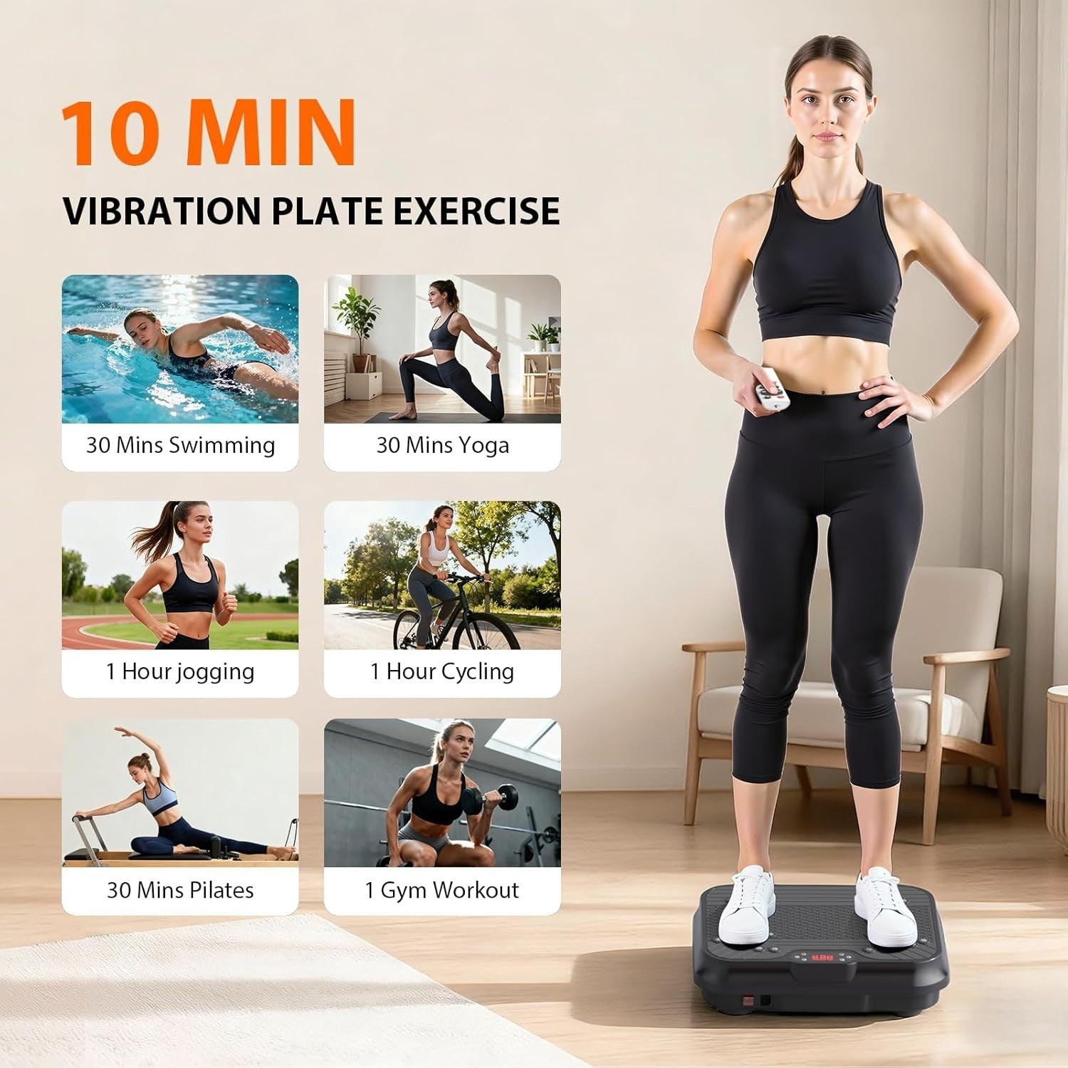 Black Vibration Plate Exercise Machine Lymphatic Drainage 250 Speeds 400lb
