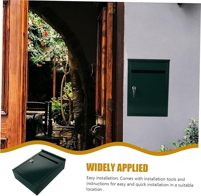 Lockable Wall Mount Mailbox Green Iron Complaint Suggestion Box Outdoor Secure