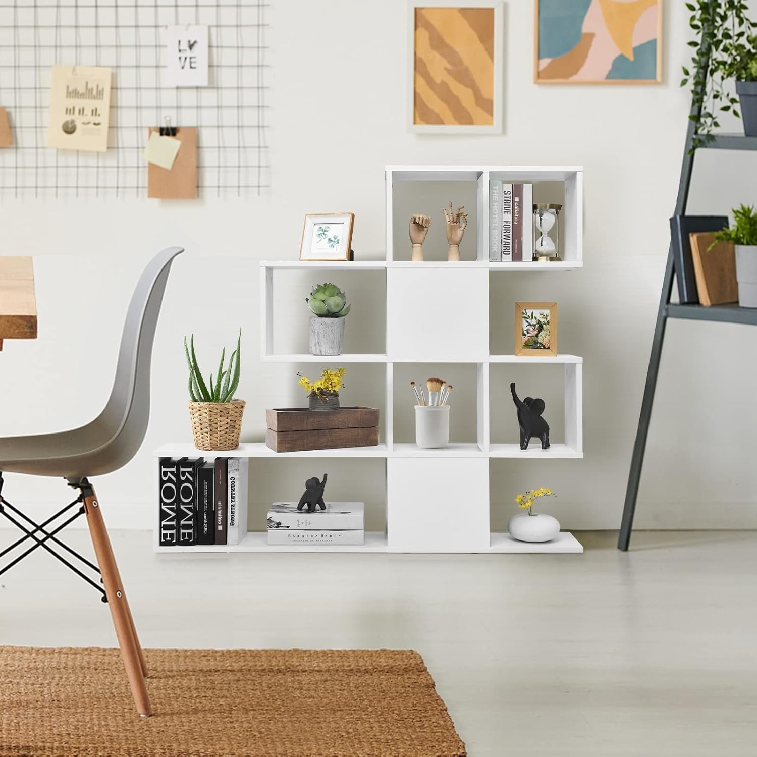 4-Tier White Cube Storage Shelf Modern Freestanding Bookcase Display Unit