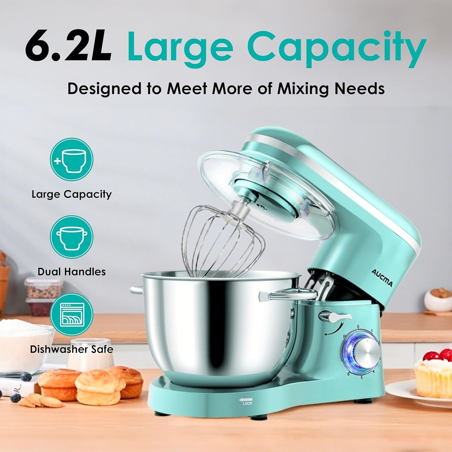 6.2L Stand Mixer 1400W Electric Dough Whisk Beater Bowl Tilt Head