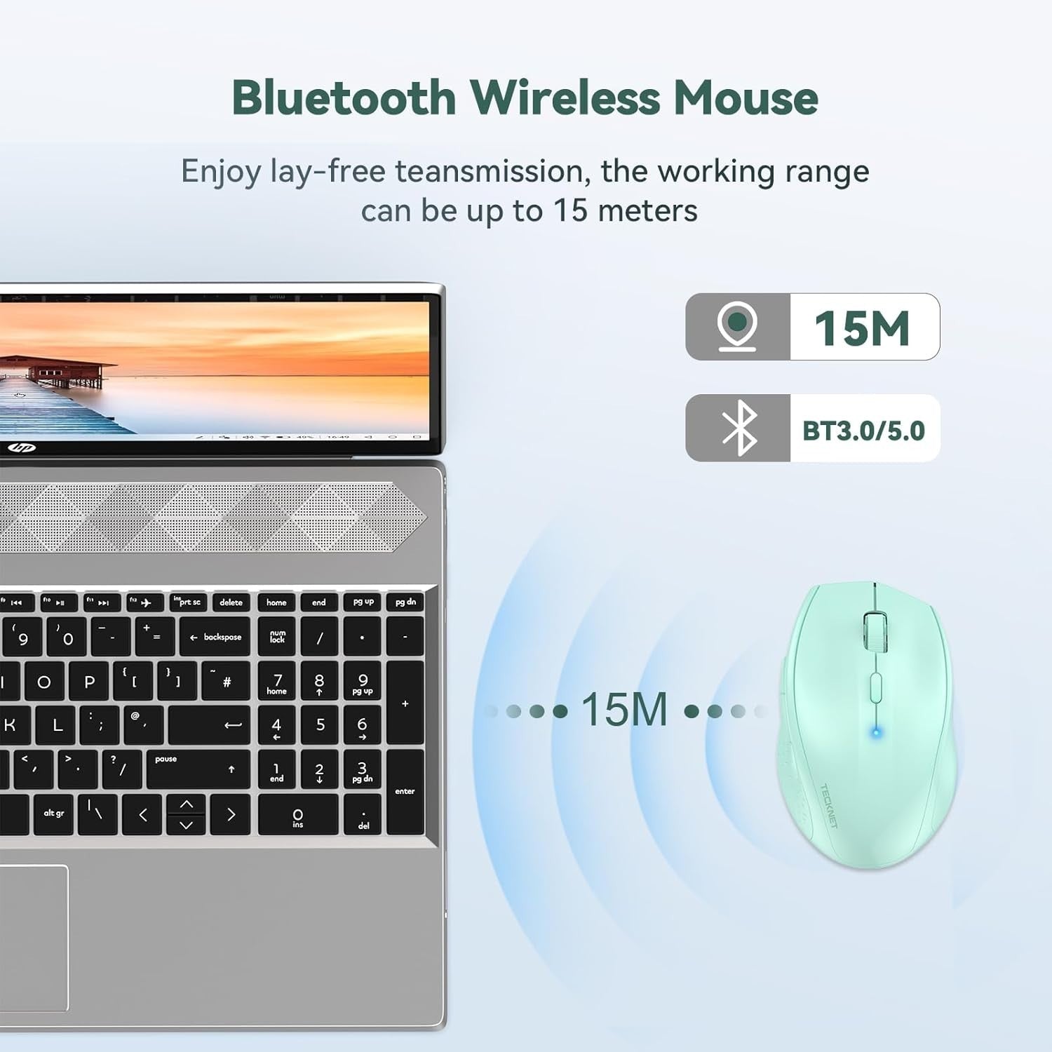 Wireless Bluetooth Mouse 4800DPI Silent Ergonomic Long Battery Light Green