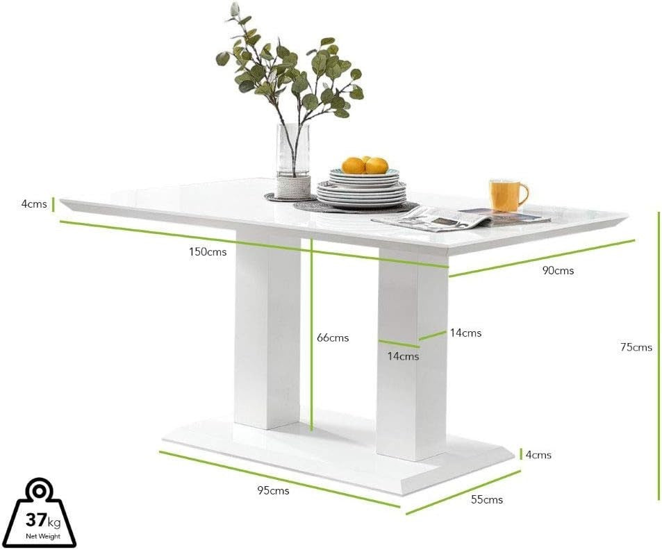Modern White Gloss Dining Table Rectangular 150cm – Sleek & Durable