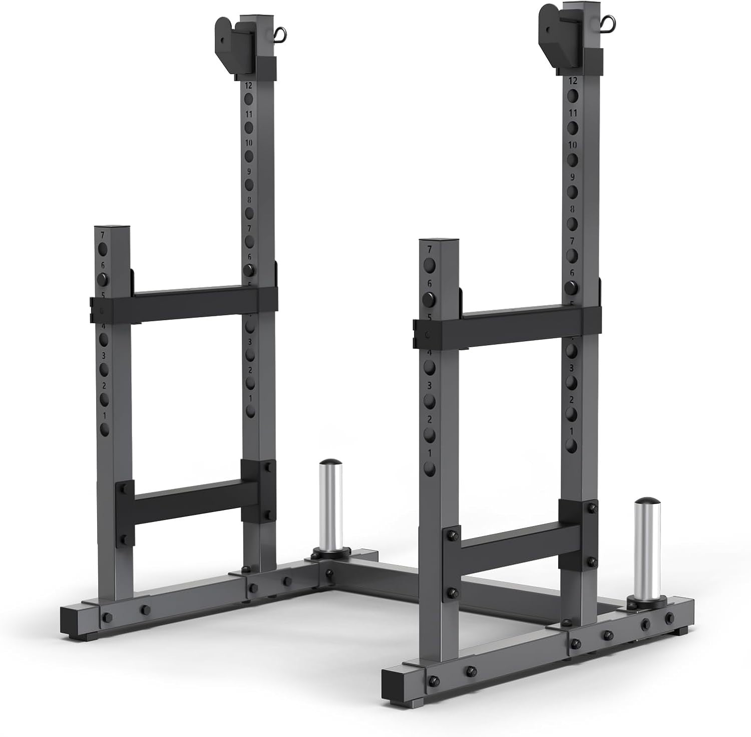 Adjustable Squat Rack Black Heavy-Duty with J-Hooks & Plate Storage