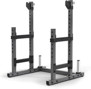 Adjustable Squat Rack Black Heavy-Duty with J-Hooks & Plate Storage