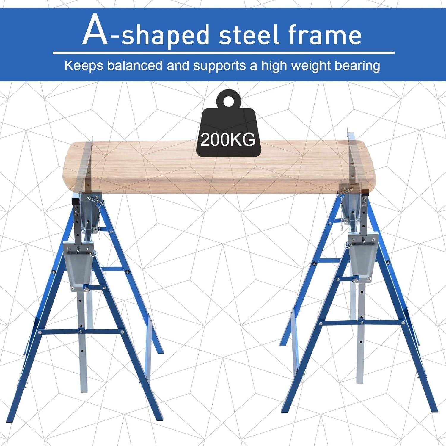 2x Adjustable Telescopic Sawhorse Folding Steel Trestle Work Bench Blue 80–130cm