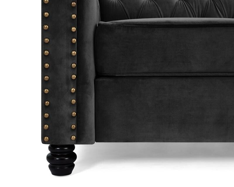 Black Velvet Chesterfield 2 Seater Sofa Tufted Scroll Arm Couch