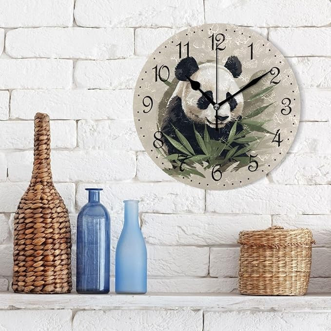 Cute Panda Wall Clock 25cm Animal Art Silent Non-Ticking Rustic Home Decor