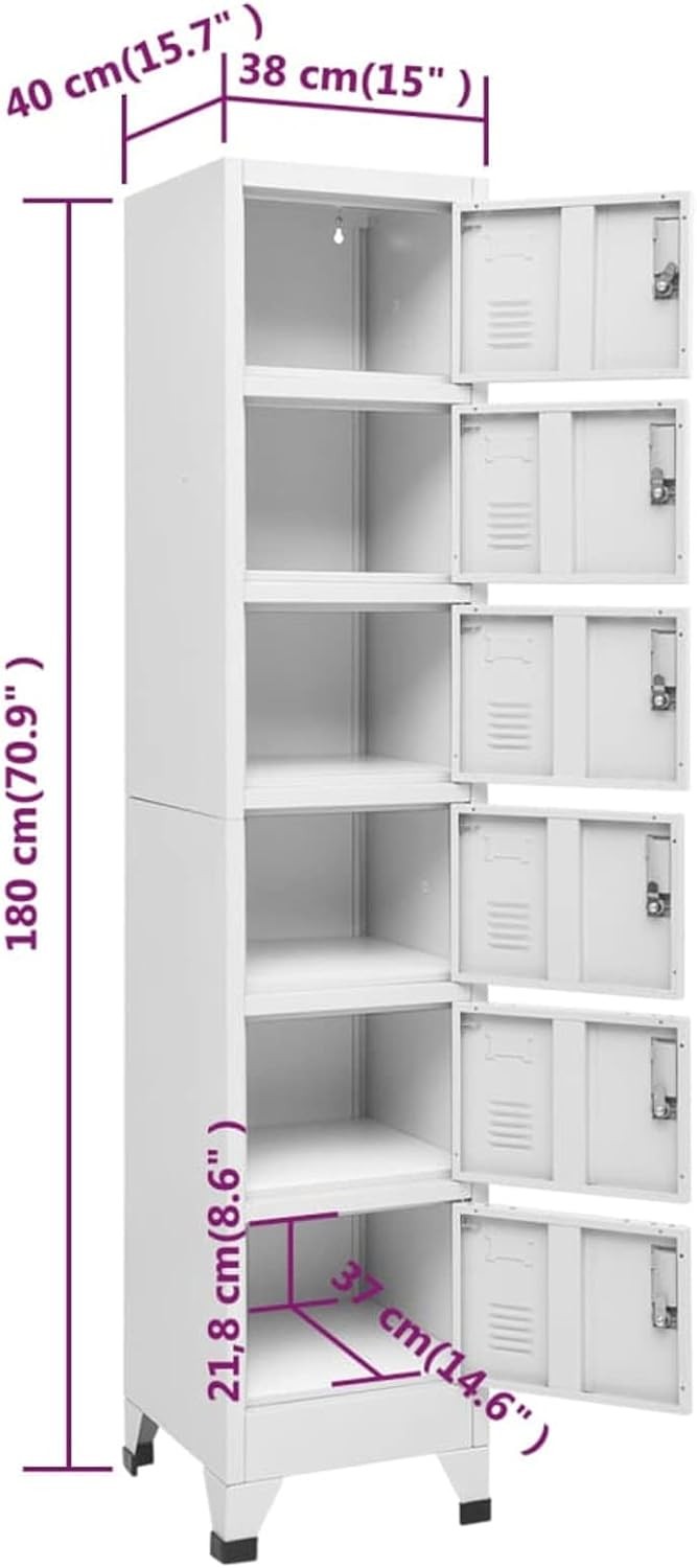 6 Door Grey Metal Locker Cabinet Lockable Steel Storage Cupboard Office Gym