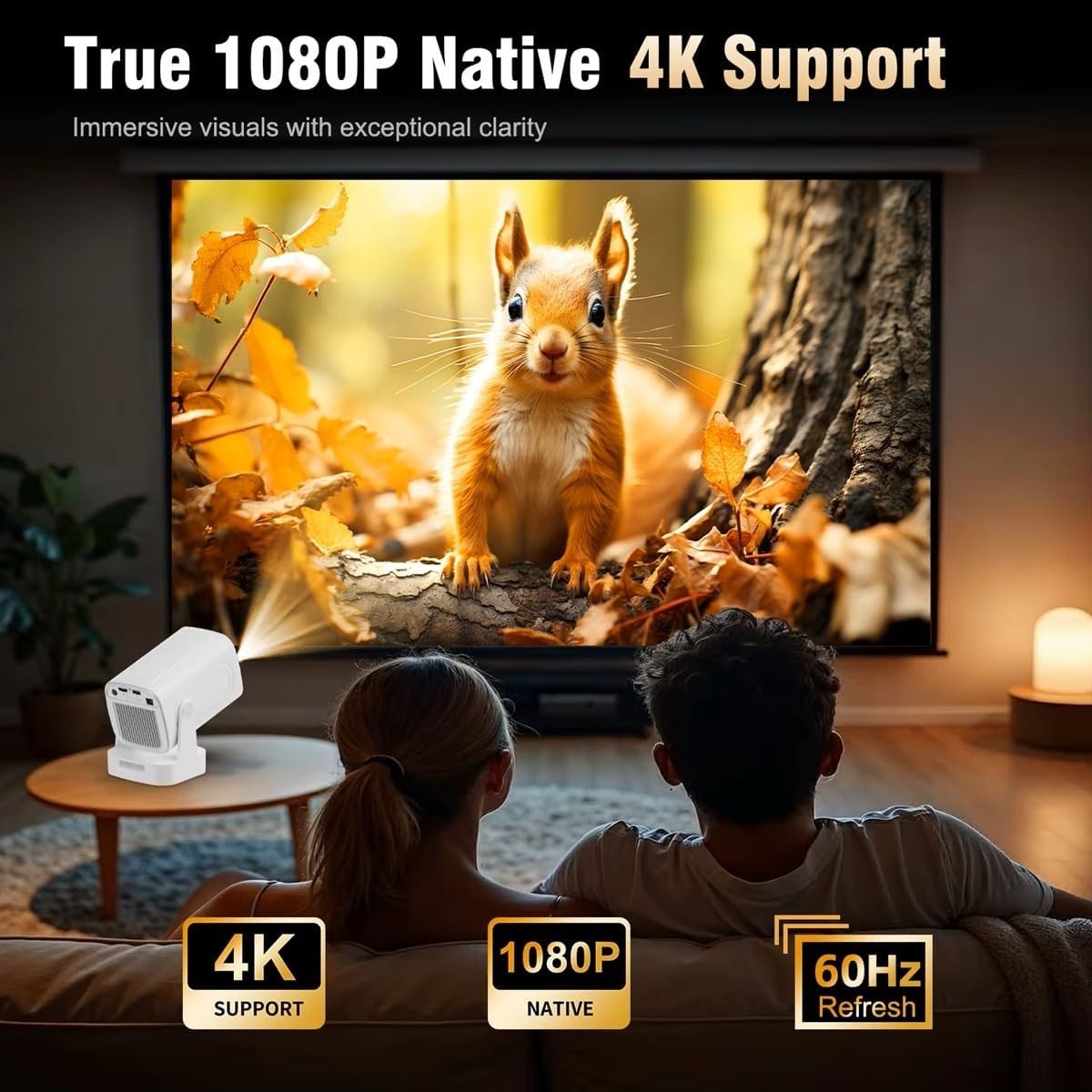 Mini 1080P Smart Projector Android 11 WiFi 6 Bluetooth Auto Focus