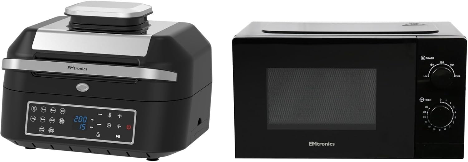 6.3L Health Grill Air Fryer + 20L 700W Microwave Set 5 Levels Defrost