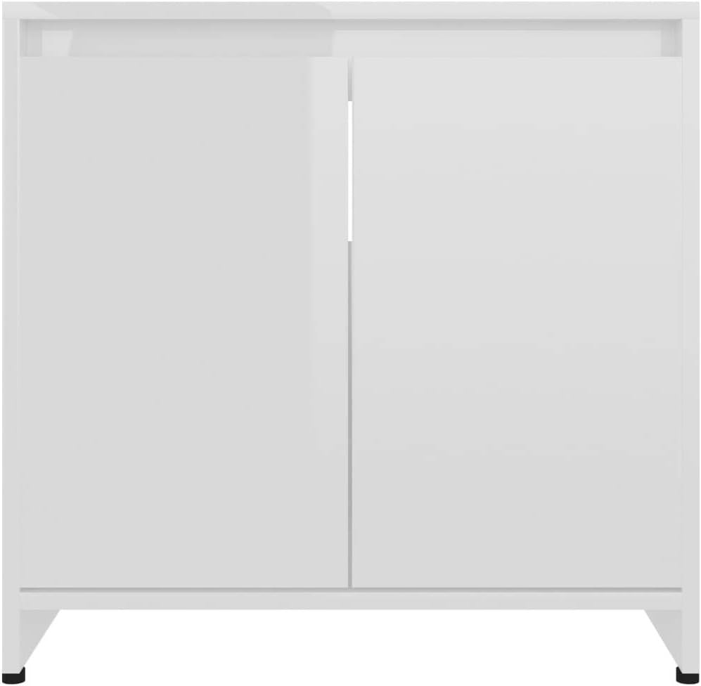 White Gloss Bathroom Sink Cabinet – 2 Door Under Sink Storage Unit 60x61cm