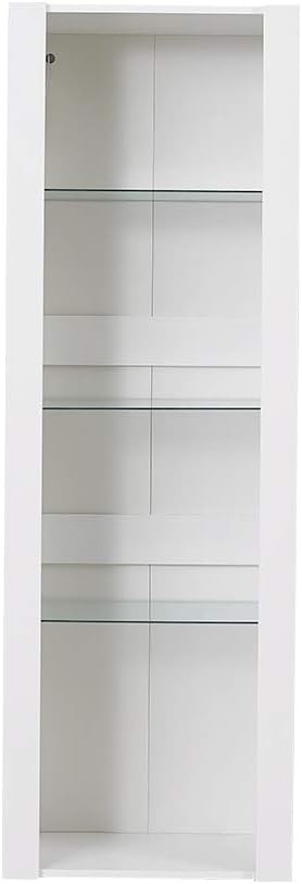 Tall LED Display Cabinet with Glass Shelves Modern High Gloss Storage Unit