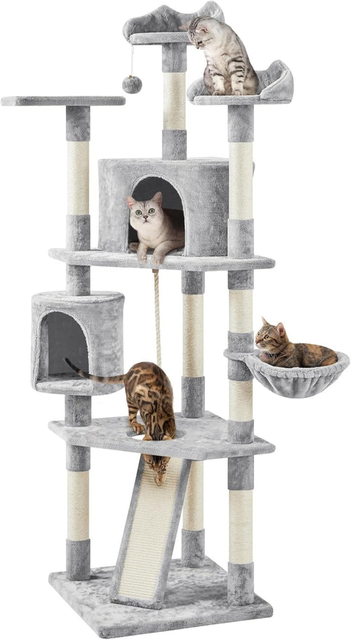 200cm Tall Cat Tree Tower Multi Level Condo Scratching Posts Light Grey