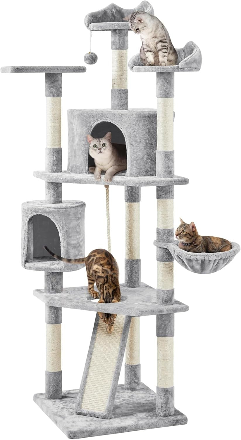 200cm Tall Cat Tree Tower Multi Level Condo Scratching Posts Light Grey