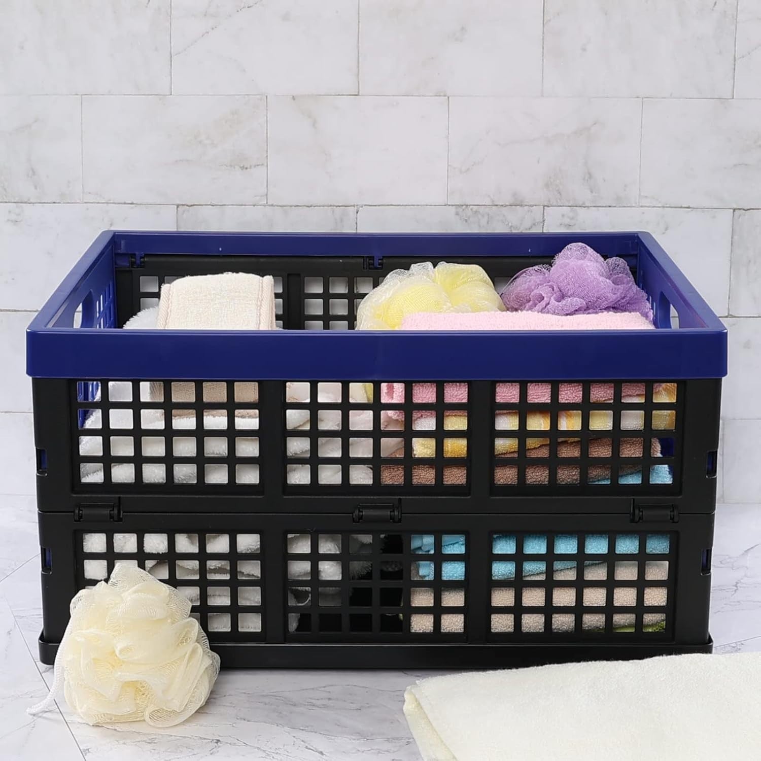 4 Pack 32L Folding Plastic Storage Crates Stackable 44.5x33.6x23cm