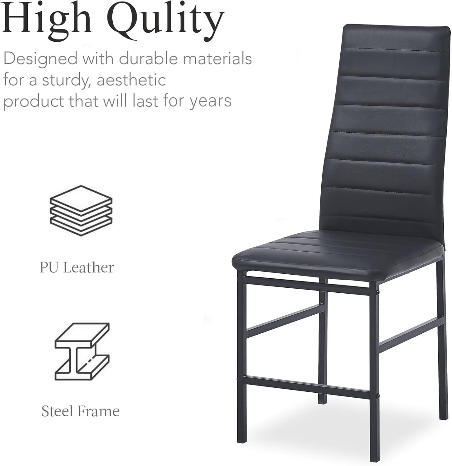 Modern 5PC Marble Glass Dining Set with PU Leather Chairs for Small Spaces
