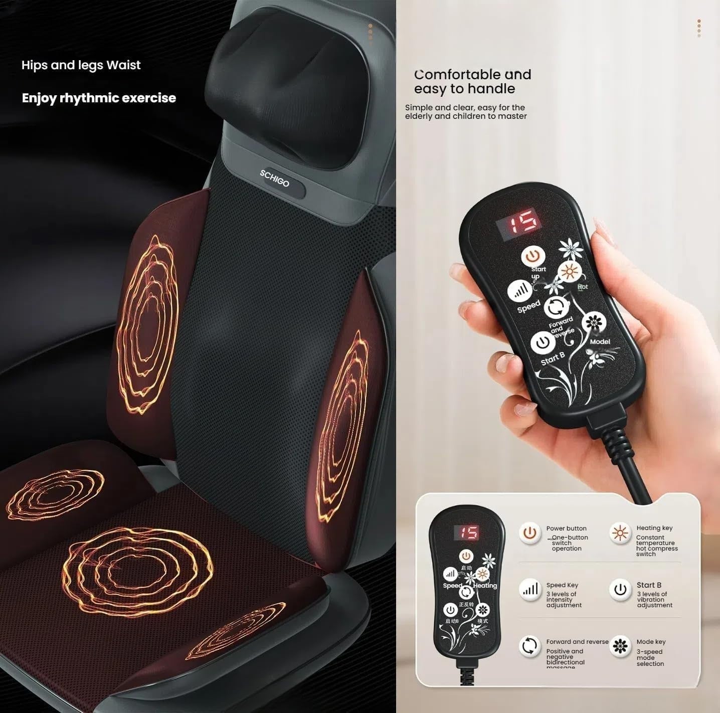 Shiatsu Back & Neck Massager Seat Pad with Heat Vibration Full Back Relief