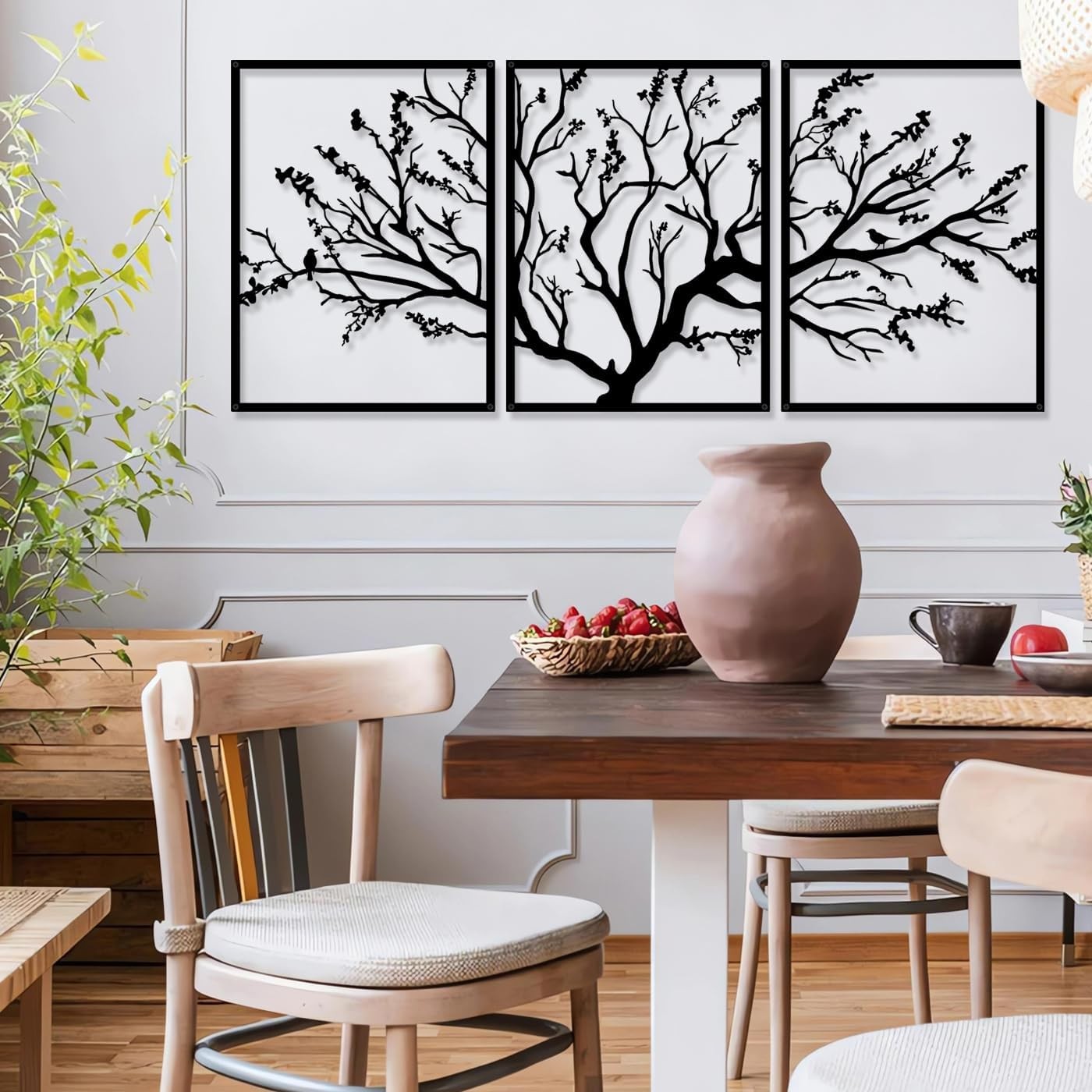 Large Tree of Life Metal Wall Art 3 Panel 53x23.6in Decor