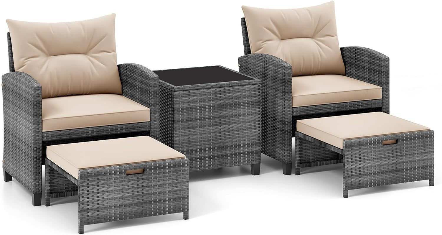 5 Piece Rattan Garden Sofa Set with Removable Cushions Patio Conversation