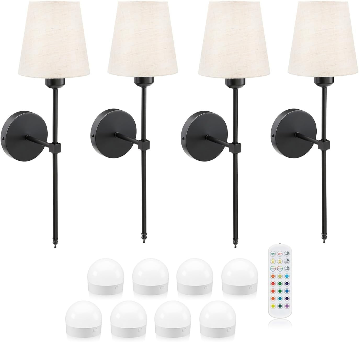 Wireless LED Wall Lights Set of 4 | Remote, Rechargeable, No Wiring Needed