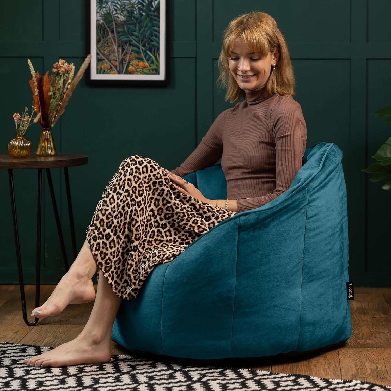 Teal Velvet Bean Bag Chair Adult Large Lounge Seat Soft Home Comfort