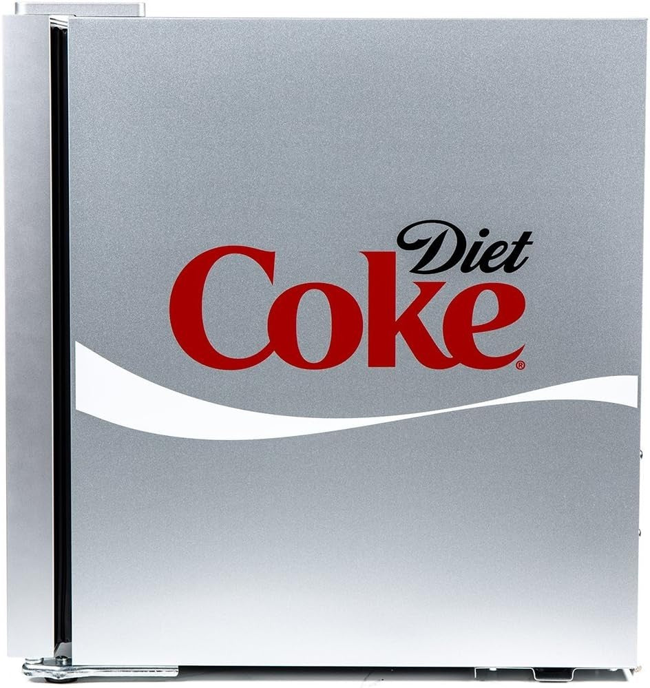 46L Silver Diet Coke Mini Fridge Glass Door Tabletop Cooler Bedroom Office