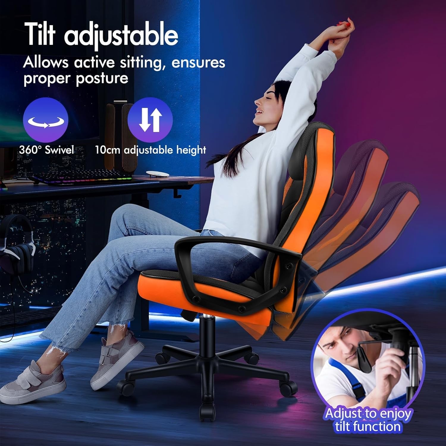 Ergonomic Gaming Chair Recliner w/ Footrest Lumbar Support PU