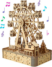 3D Wooden Ferris Wheel Puzzle with LED Lights & Music, DIY Craft Gift
