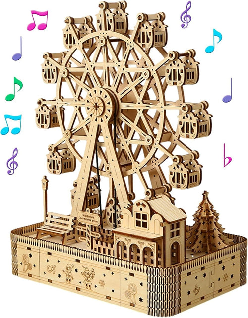 3D Wooden Ferris Wheel Puzzle with LED Lights & Music, DIY Craft Gift