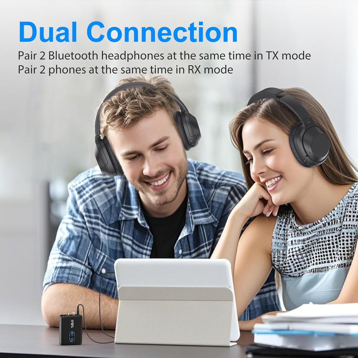 Bluetooth 5.3 Transmitter Receiver Black Dual Link aptX 30H RCA AUX