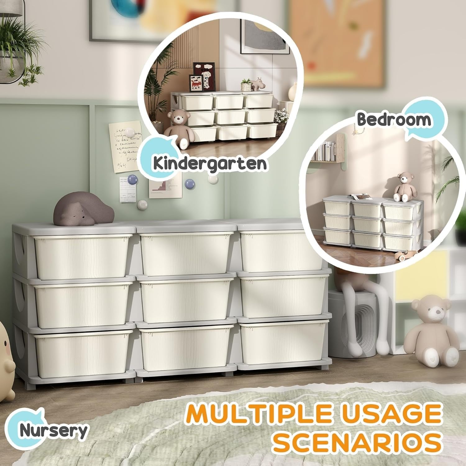 Kids 9-Drawer Storage Unit Toy Organizer Chest with Safe Rounded Corners