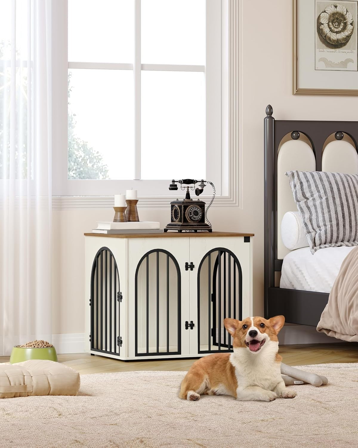Small Indoor Dog Crate Furniture 68cm – Wooden Kennel Table, Lockable, Anti-Chew