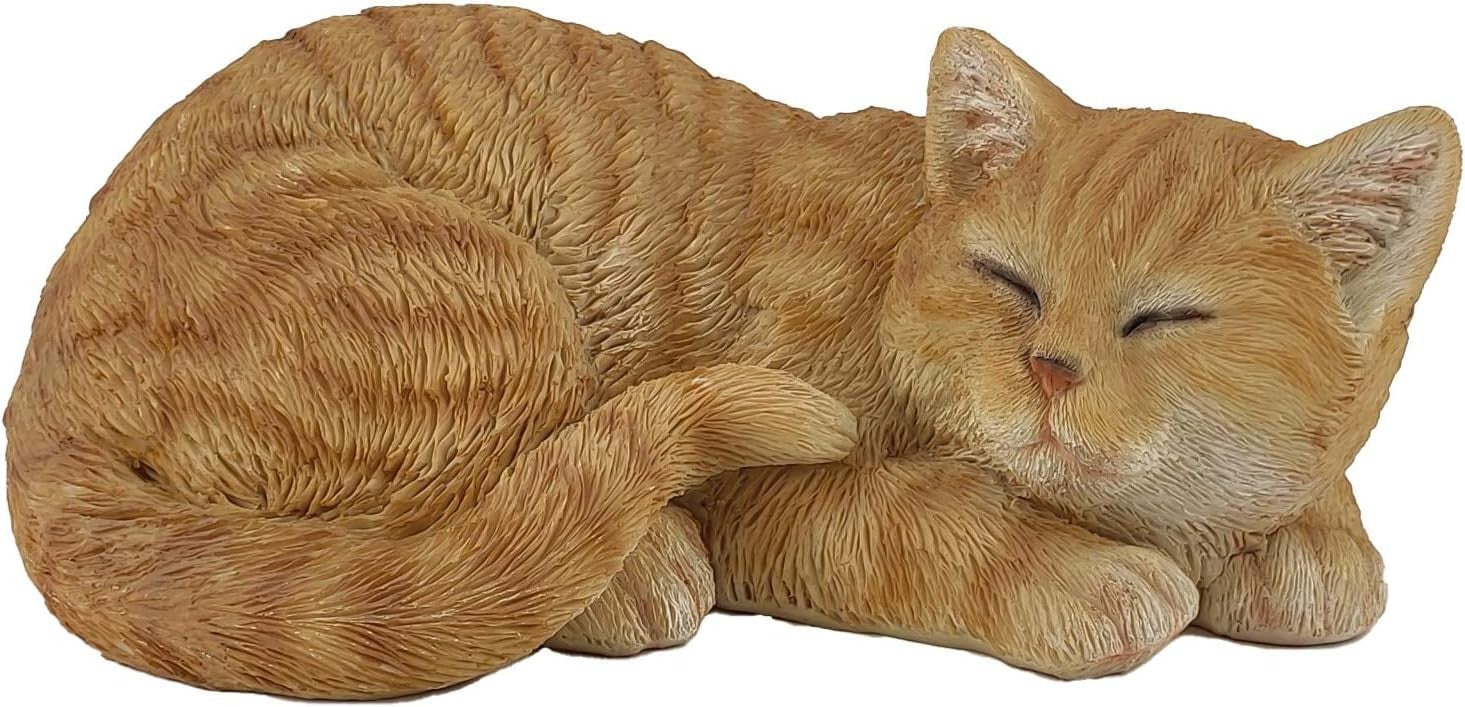 Realistic Ginger Sleeping Cat Statue 32cm Resin Weatherproof Garden Ornament